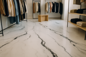 witte epoxy met zwarte marble in winkel vloer